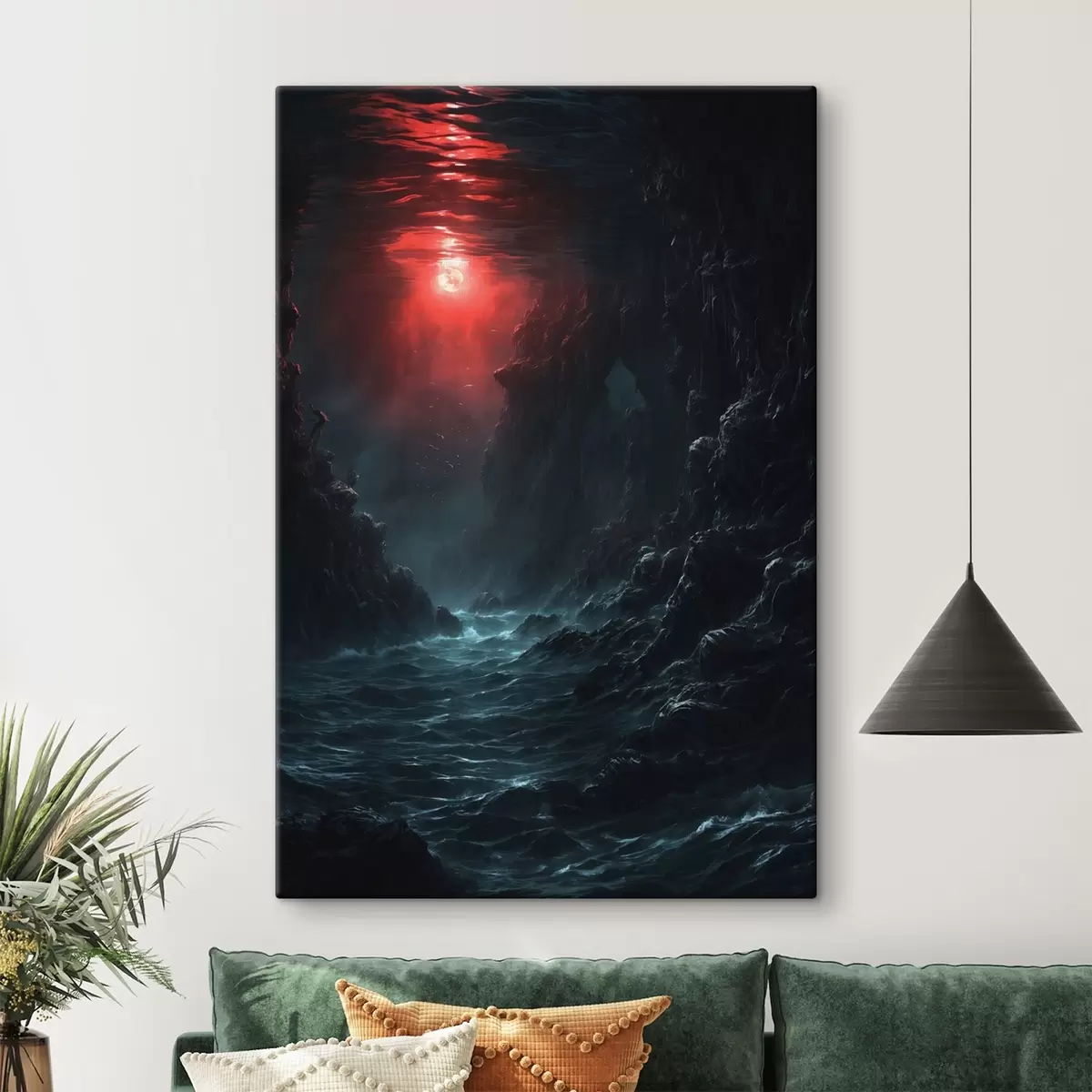 carta da parati Gola marina scura con luce rossa dall'alto nr. s44870