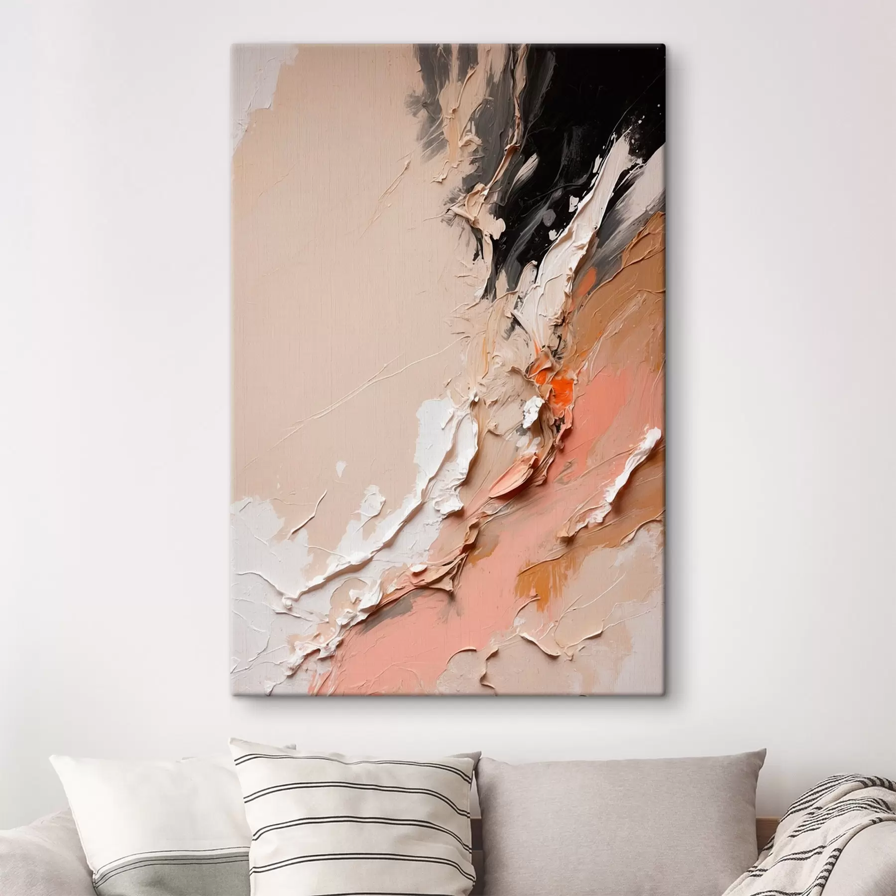 carta da parati Astrazione beige e nera con accenti di rosa e bianco nr. s44875