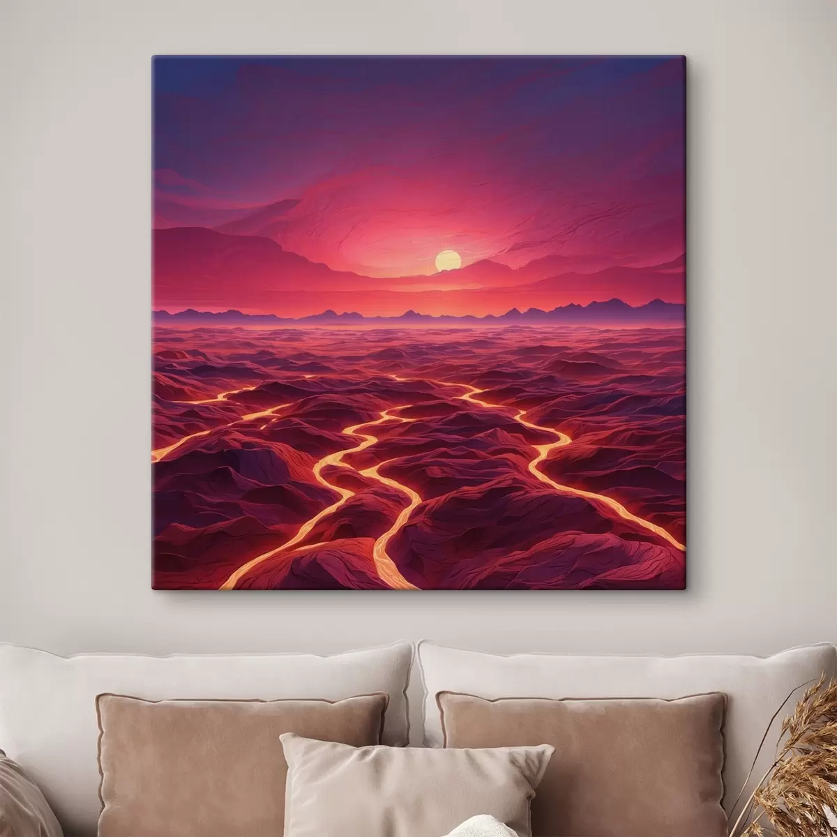 carta da parati Paesaggio caldo con colate di lava sotto un cielo rosso nr. s44886