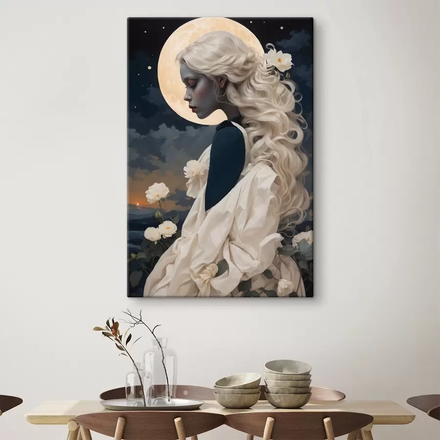carta da parati Ritratto di ragazza con capelli bianchi e luna piena nr. s44887
