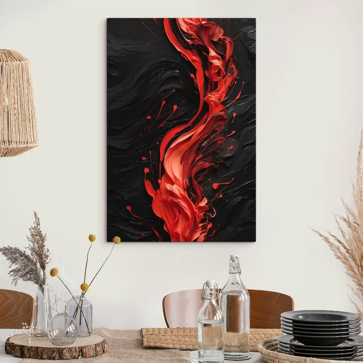 carta da parati Flusso di vernice rossa su sfondo nero astratto nr. s44889