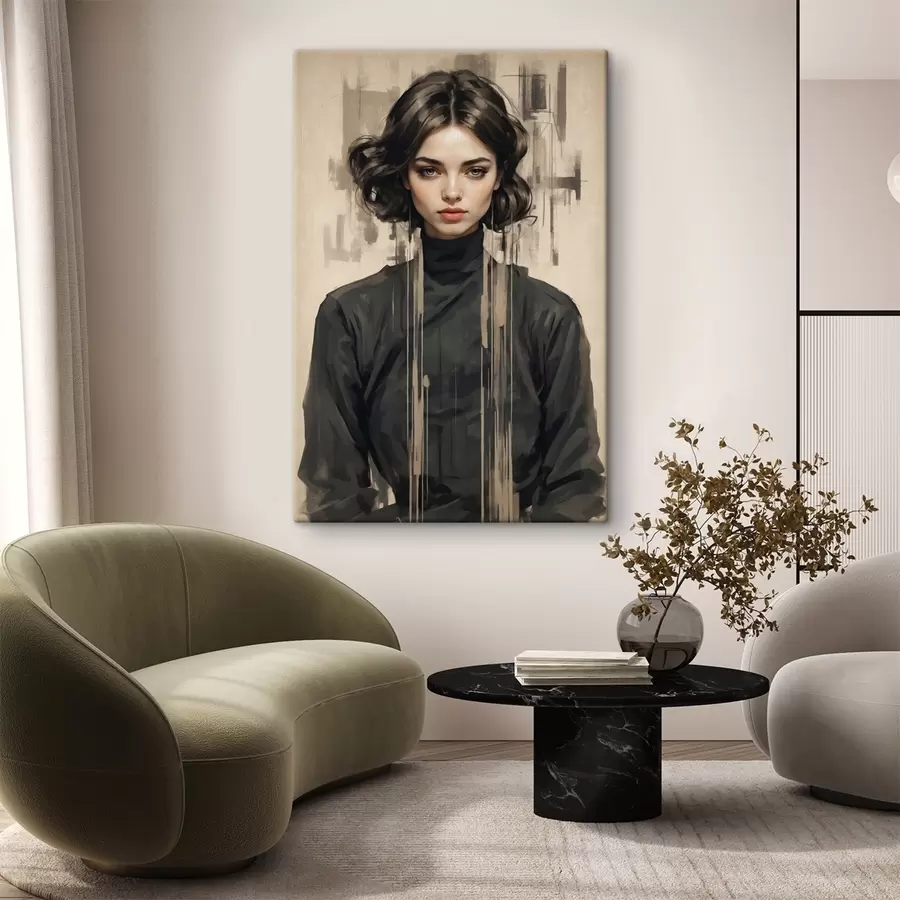 carta da parati Ritratto di donna con capelli corti scuri su sfondo astratto nr. s44890