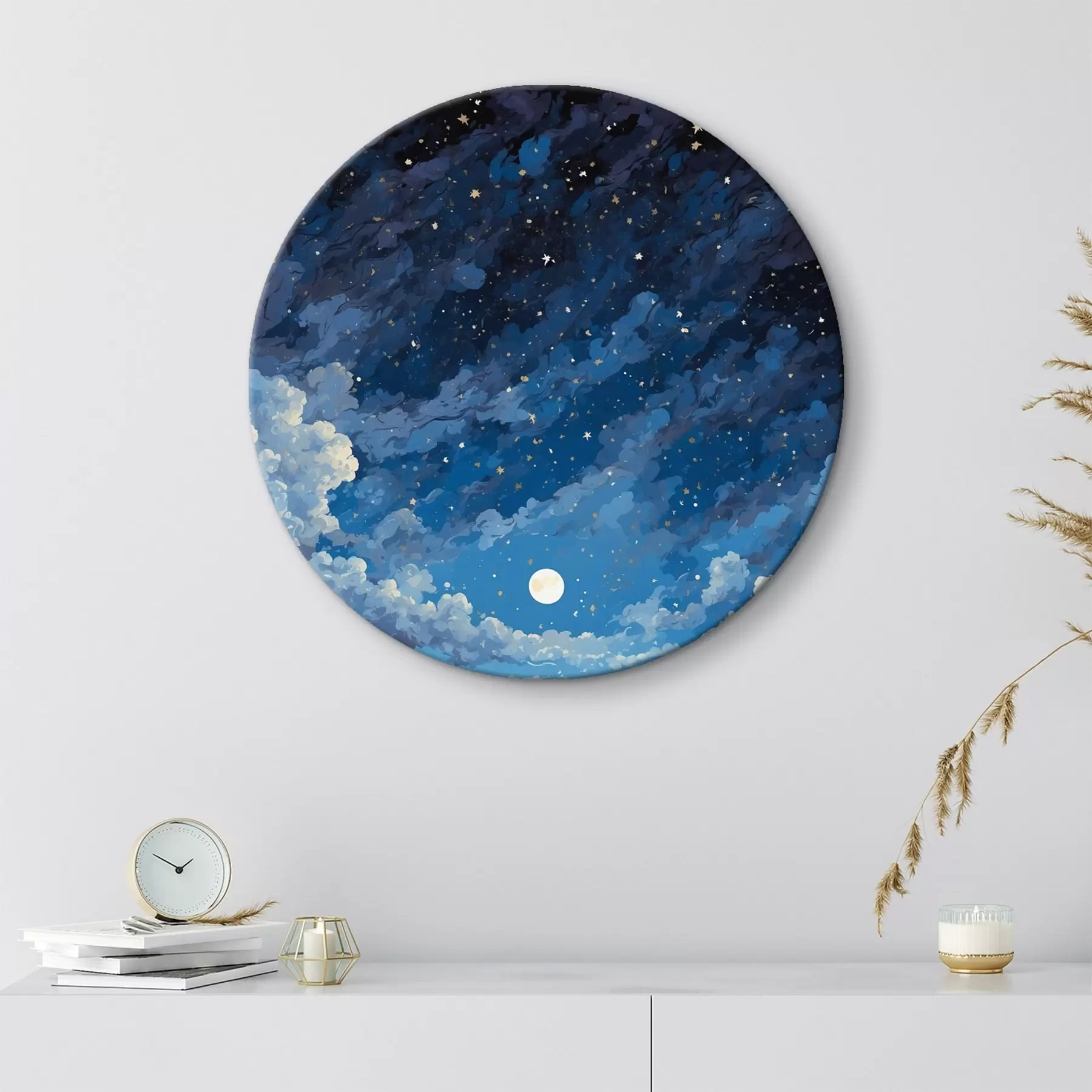 carta da parati Cielo notturno con luna e stelle su un paesaggio montano nr. r44872