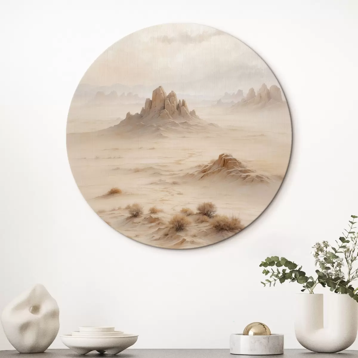 Quadri rotondi Paesaggio desertico minimalista con rocce di montagna r44883