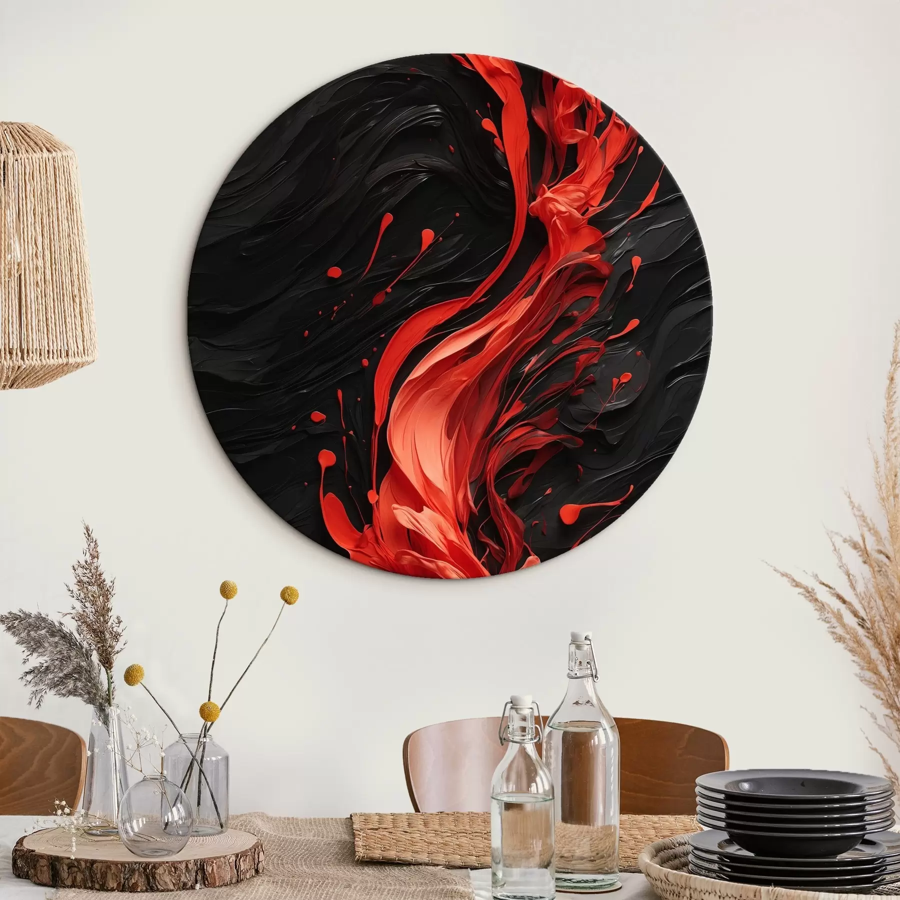 carta da parati Flusso di vernice rossa su sfondo nero astratto nr. r44889