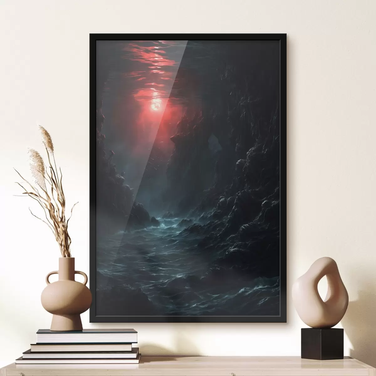 Poster Gola marina scura con luce rossa dall'alto f44870