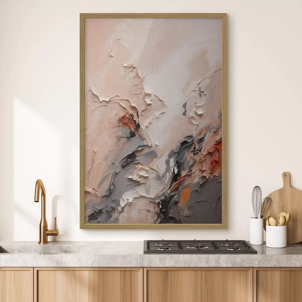 Poster Astratto nei toni del grigio pesca con tratti strutturati f44873