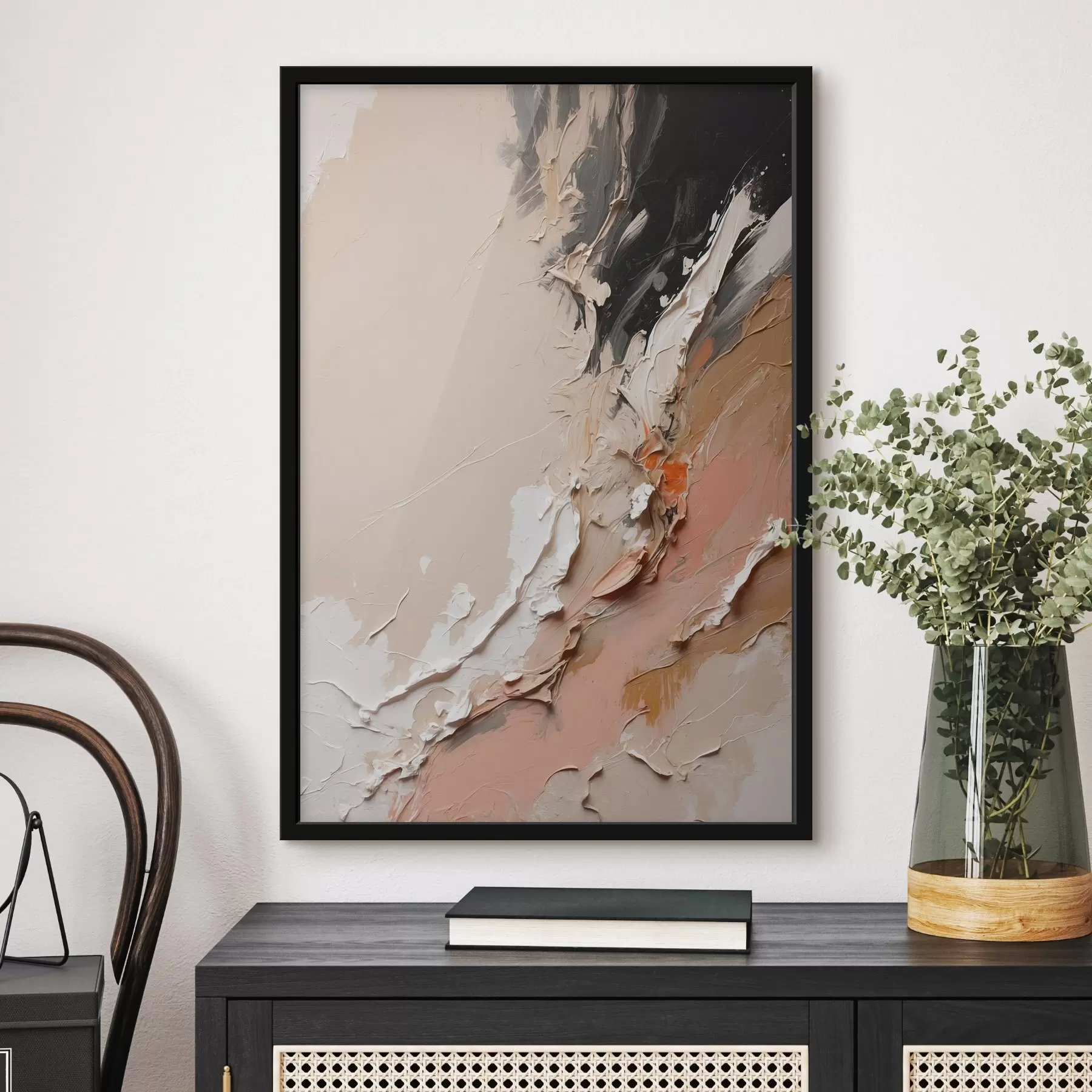 carta da parati Astrazione beige e nera con accenti di rosa e bianco nr. f44875