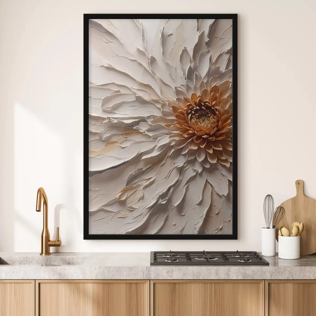 Poster Fiore volumetrico con petali cremosi e nucleo caldo f44878