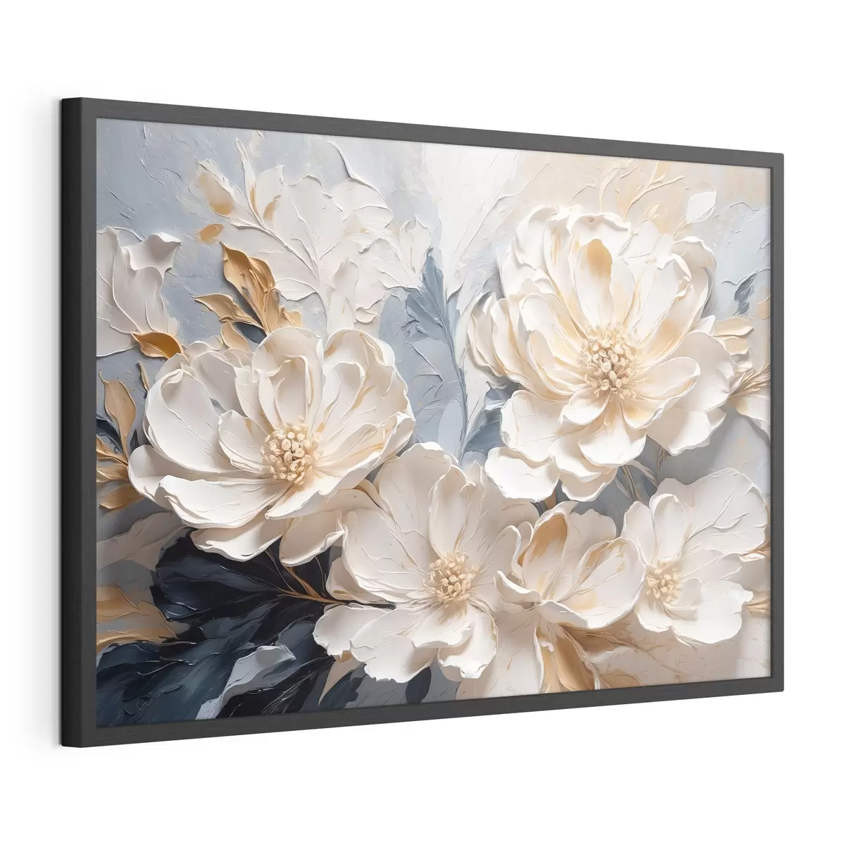 Poster Peonie volumetriche color crema su sfondo blu chiaro f44880