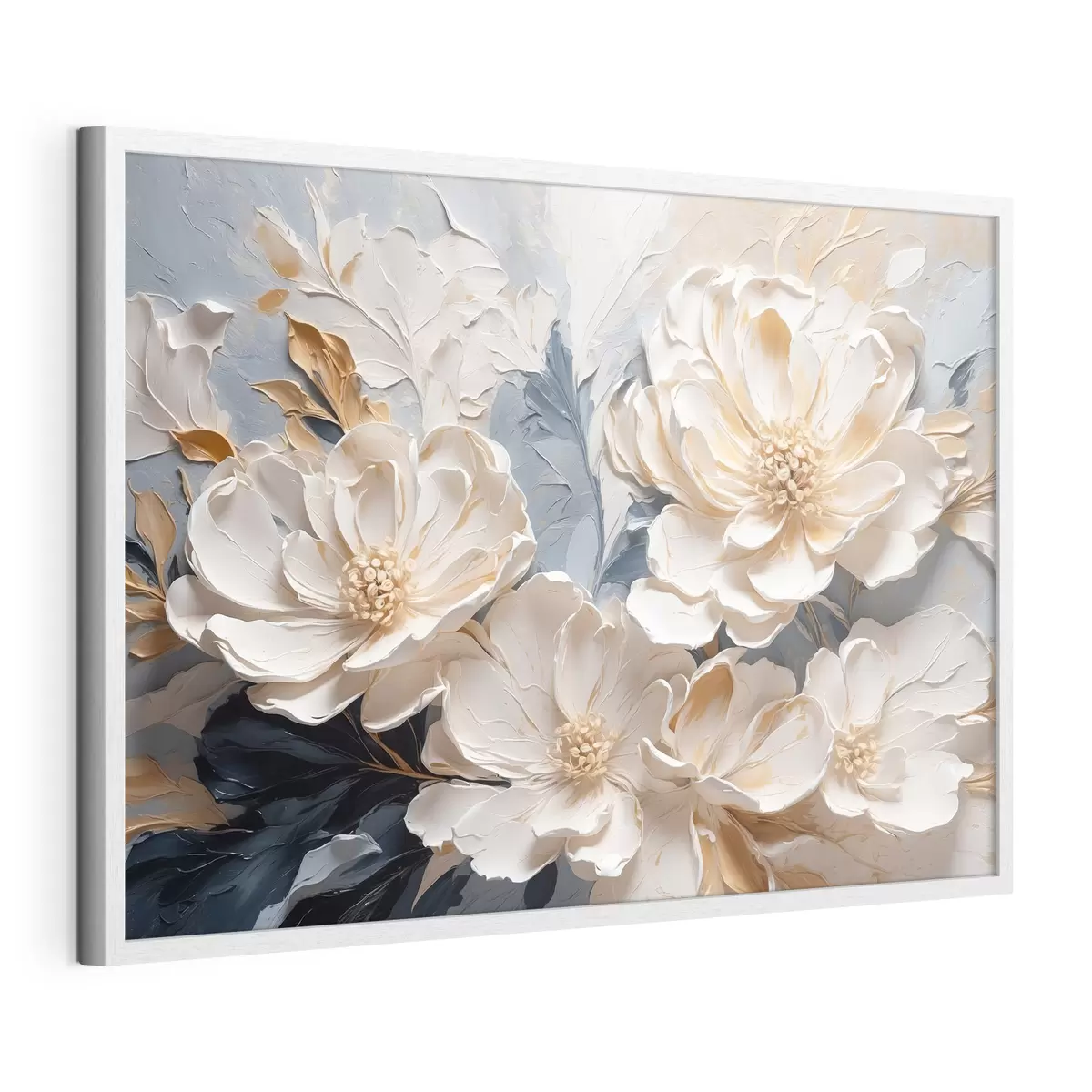 Poster Peonie volumetriche color crema su sfondo blu chiaro f44880
