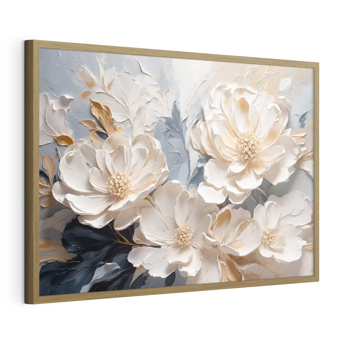 Poster Peonie volumetriche color crema su sfondo blu chiaro f44880