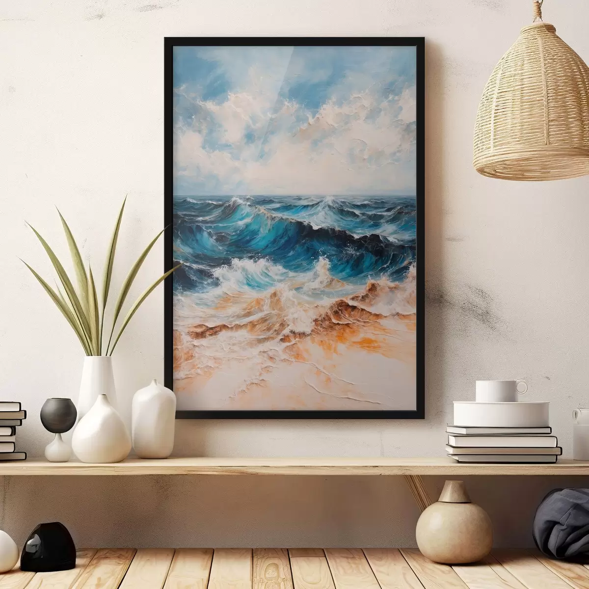 Poster Mare agitato con onde sotto un cielo limpido f44881