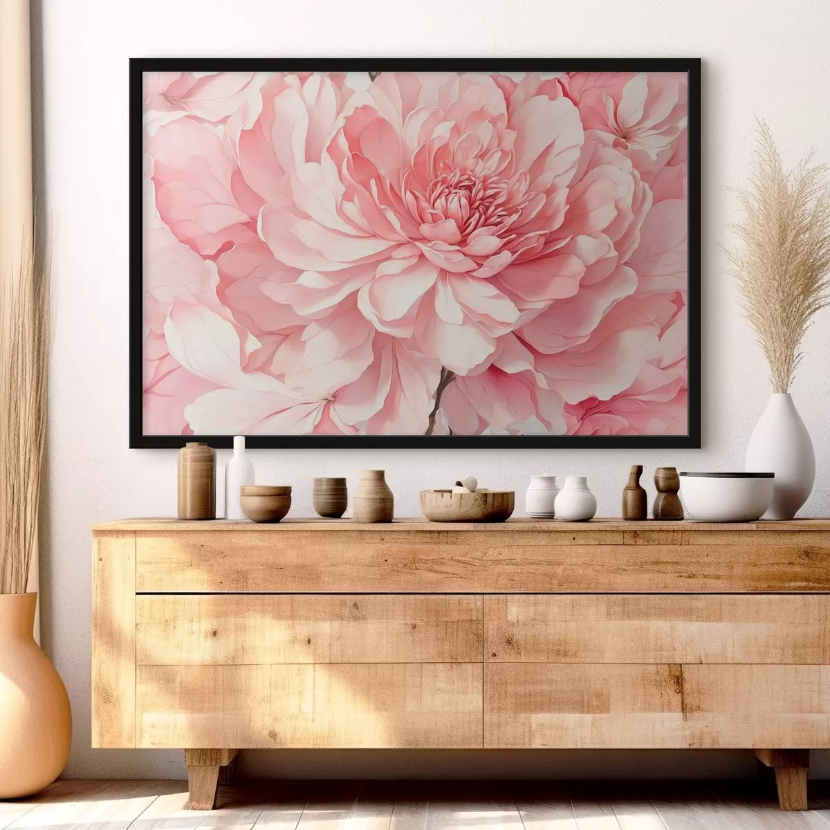 Poster Peonia rosa in primo piano con luci soffuse f44891