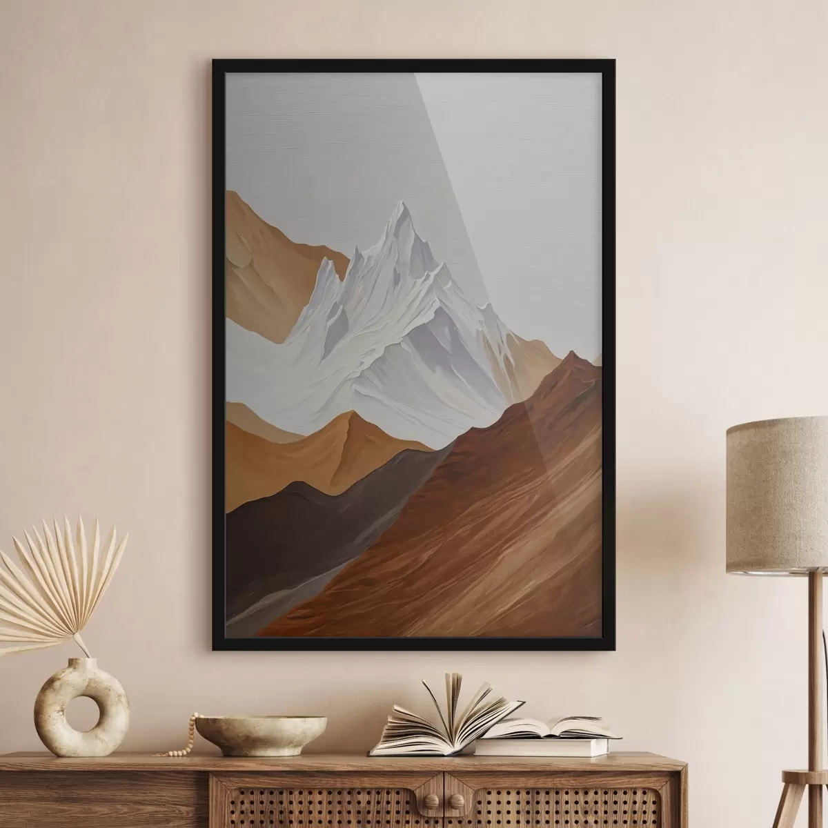 Poster Paesaggio geometrico di montagna nei toni del marrone e del bianco f44896