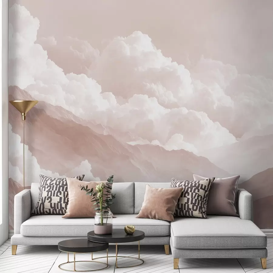 Carta da parati nature Morbido paesaggio montano con toni leggeri e polverosi 