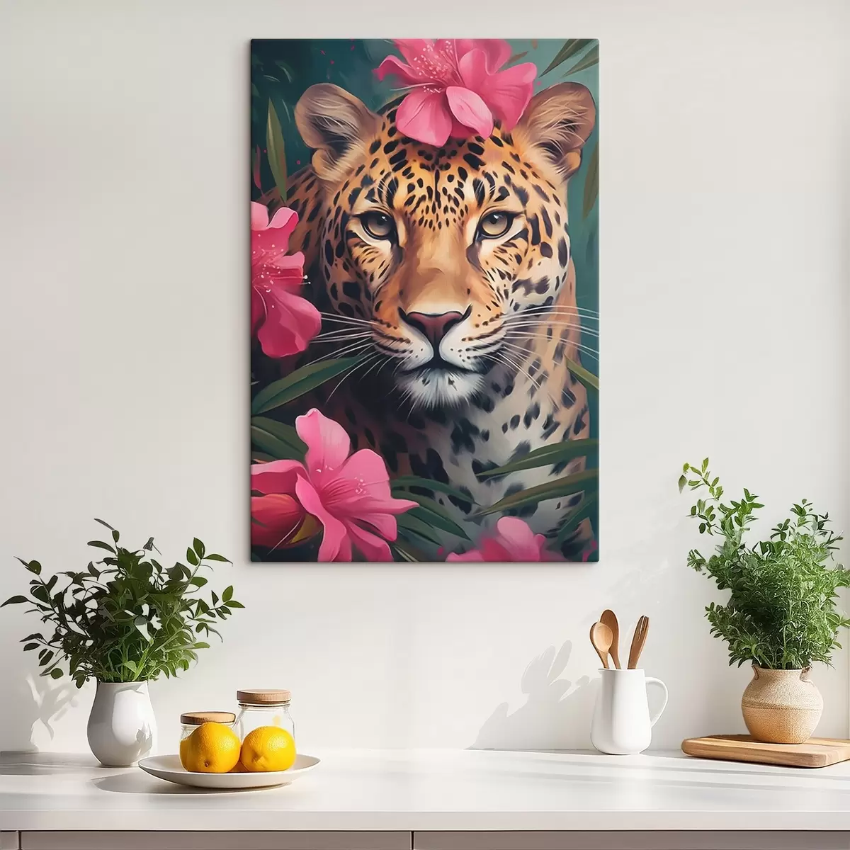 carta da parati Leopardo tra i fiori tropicali nr. s44918