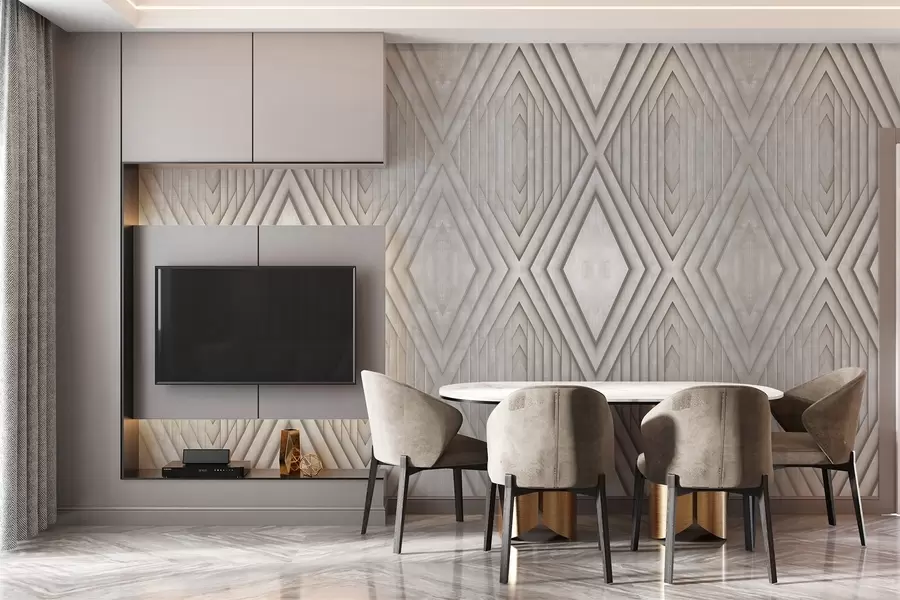 Carta da parati 3D imitazione di pannelli in legno nei colori beige 