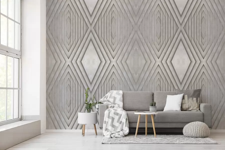 Carta da parati 3D imitazione di pannelli in legno nei colori beige 