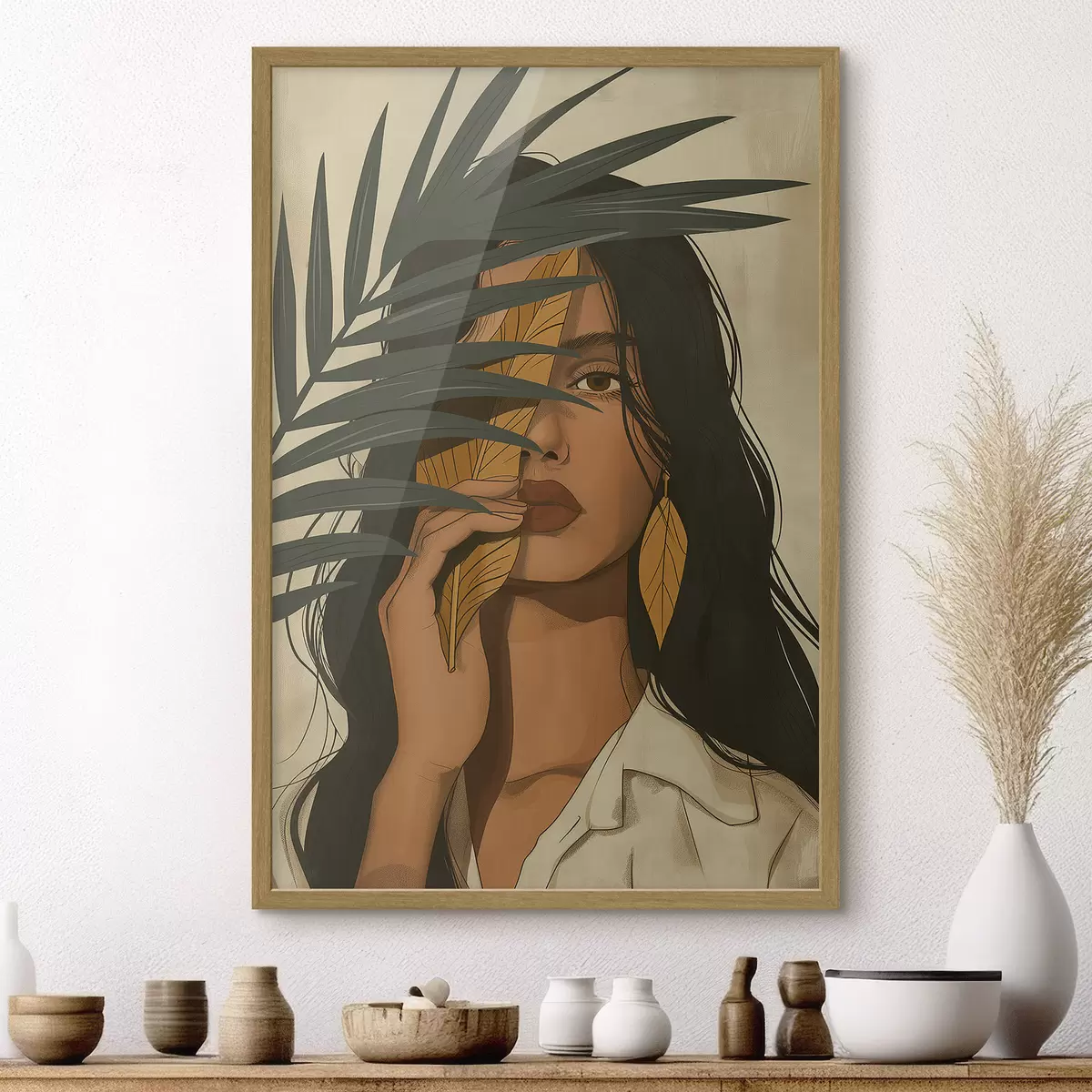 Poster Volto nascosto dietro le foglie f44960