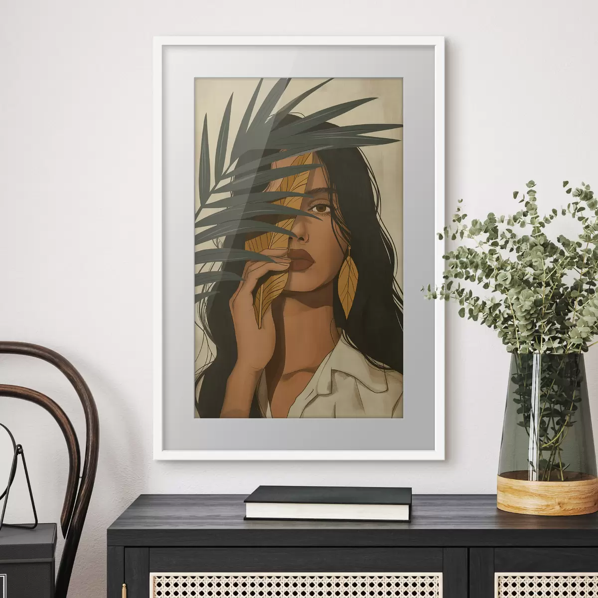 Poster Volto nascosto dietro le foglie f44960