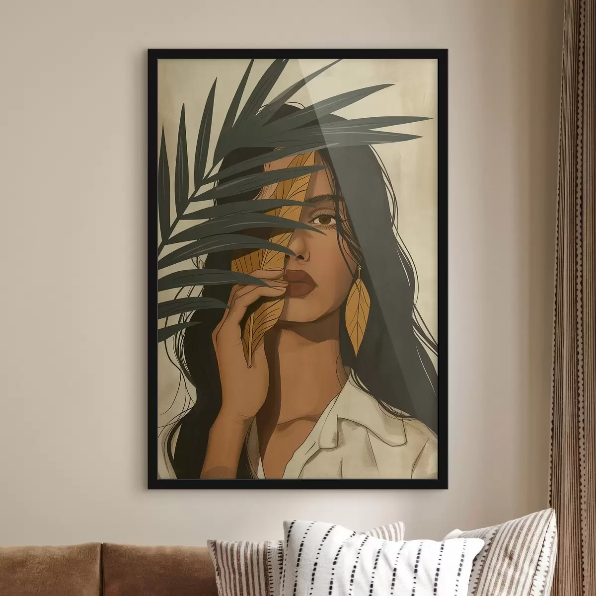 Poster Volto nascosto dietro le foglie f44960