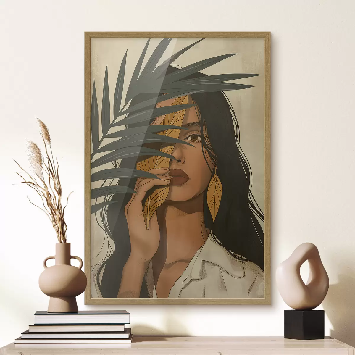 Poster Volto nascosto dietro le foglie f44960