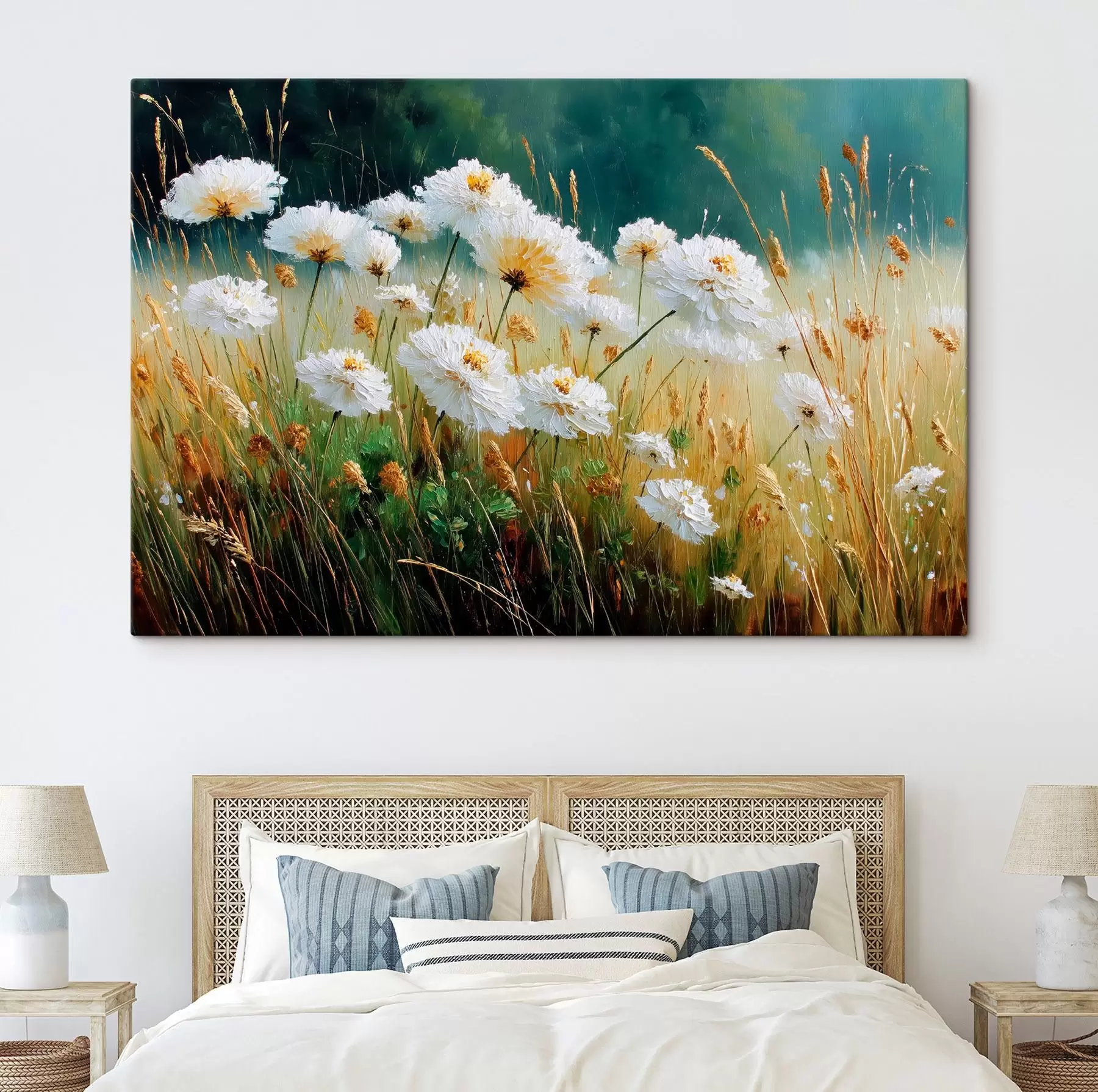 carta da parati Fiori bianchi in un prato in stile olio nr. s44842