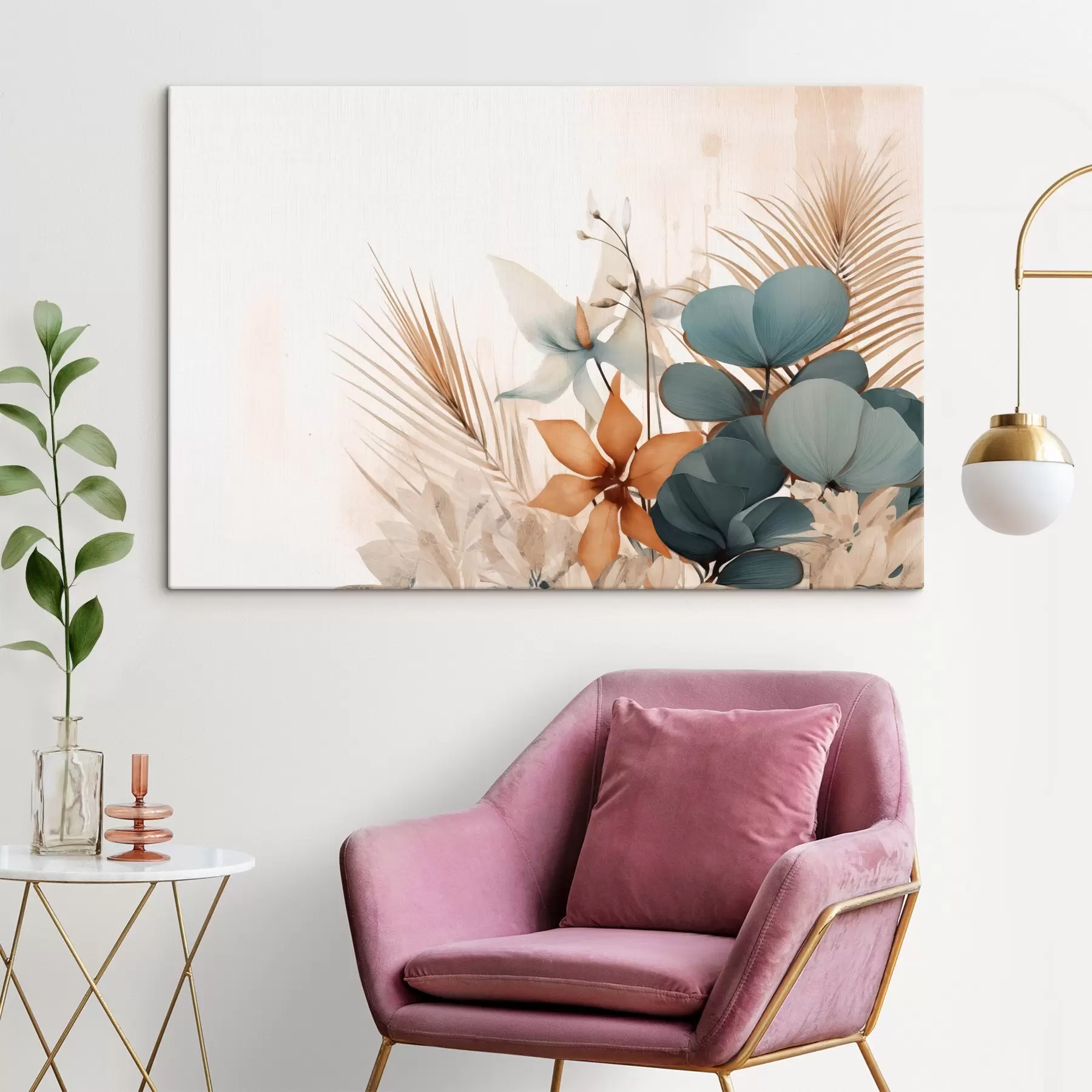 carta da parati Foglie e fiori decorativi in stile acquerello nr. s44843