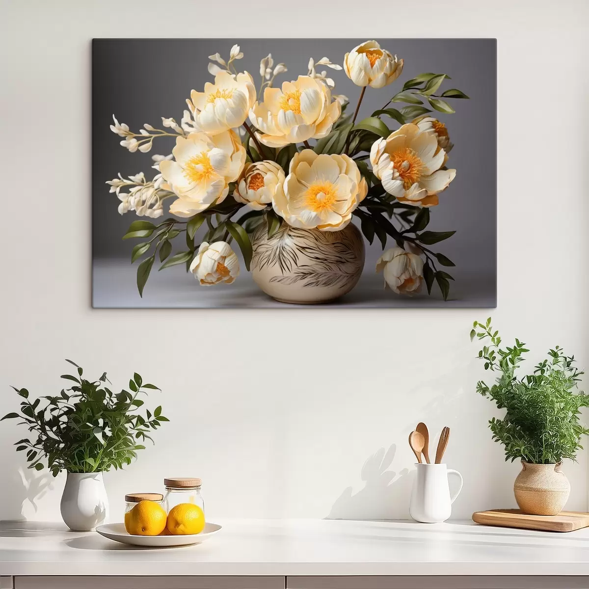 carta da parati Fiori delicati con centro giallo in un vaso a fantasia nr. s44847