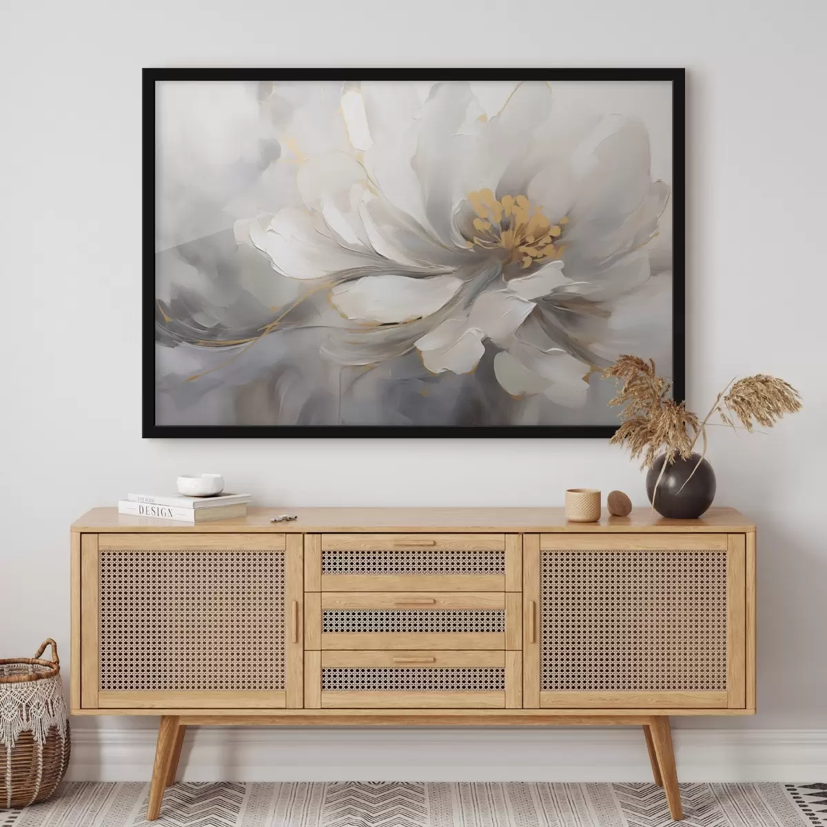 Poster Fiore bianco con accenti in stile astratto f44838