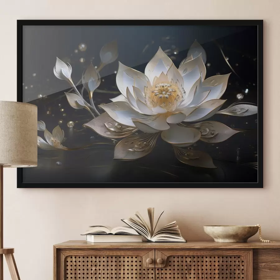 carta da parati Loto con motivi eleganti su sfondo scuro nr. f44841