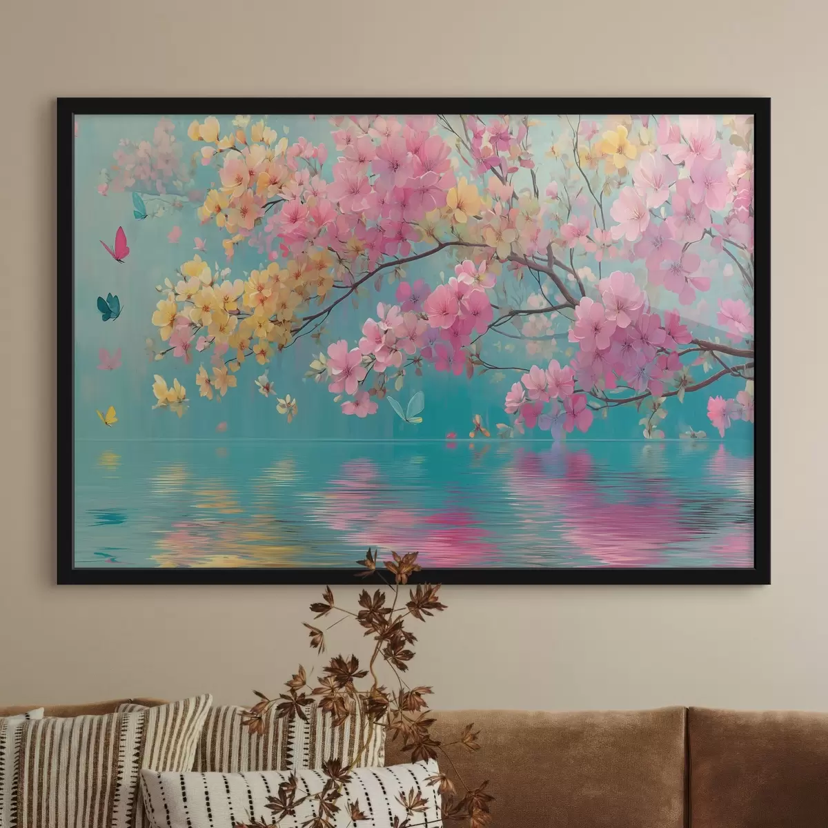 Poster Ramo fiorito sull'acqua in stile acquerello f44844