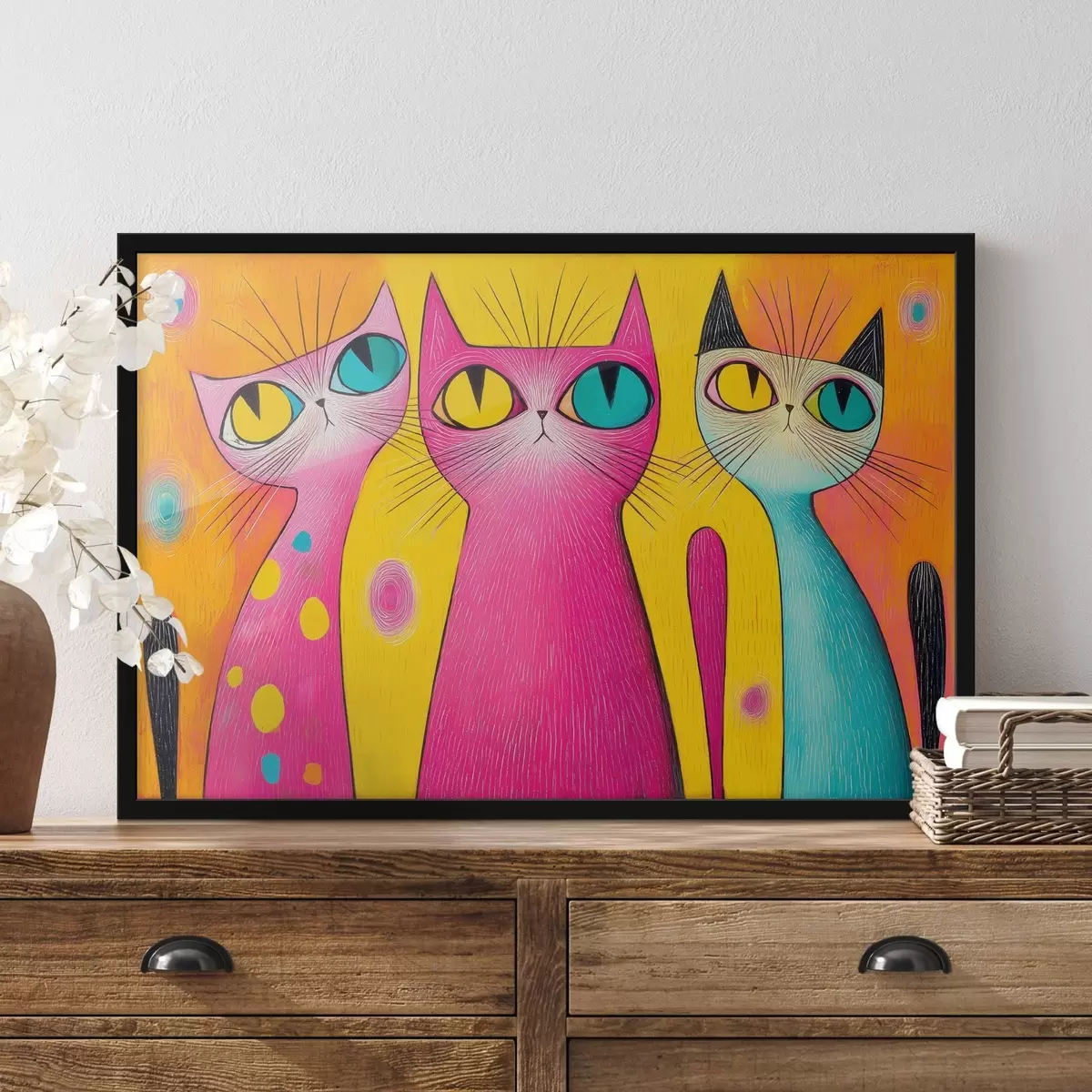 Poster Gatti giocosi con occhi grandi in stile artistico f44845