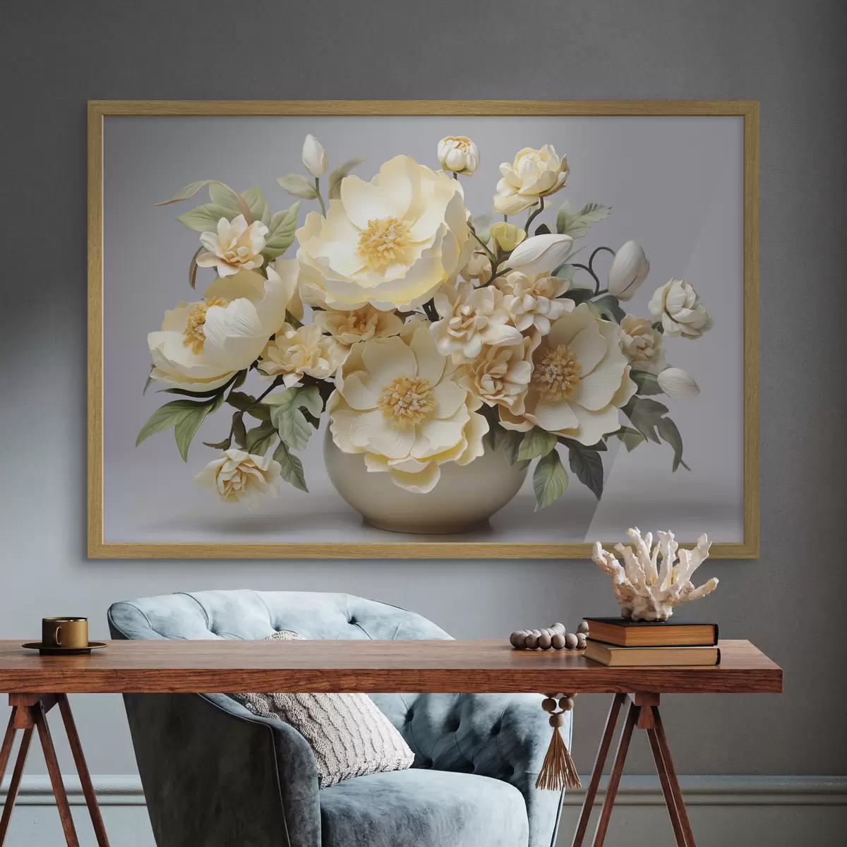 Poster Bouquet floreale lussureggiante in tonalità pastello f44846
