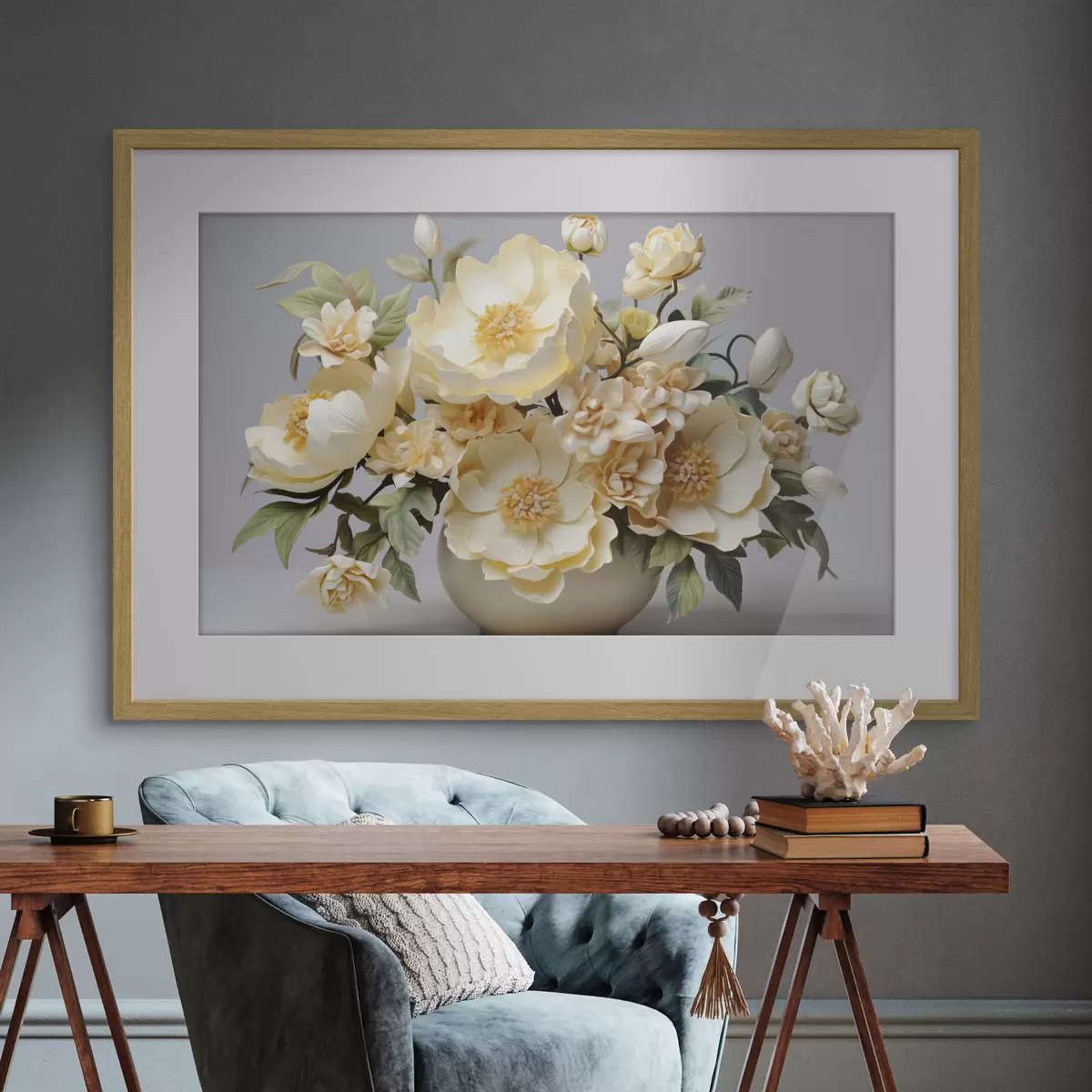 Poster Bouquet floreale lussureggiante in tonalità pastello f44846