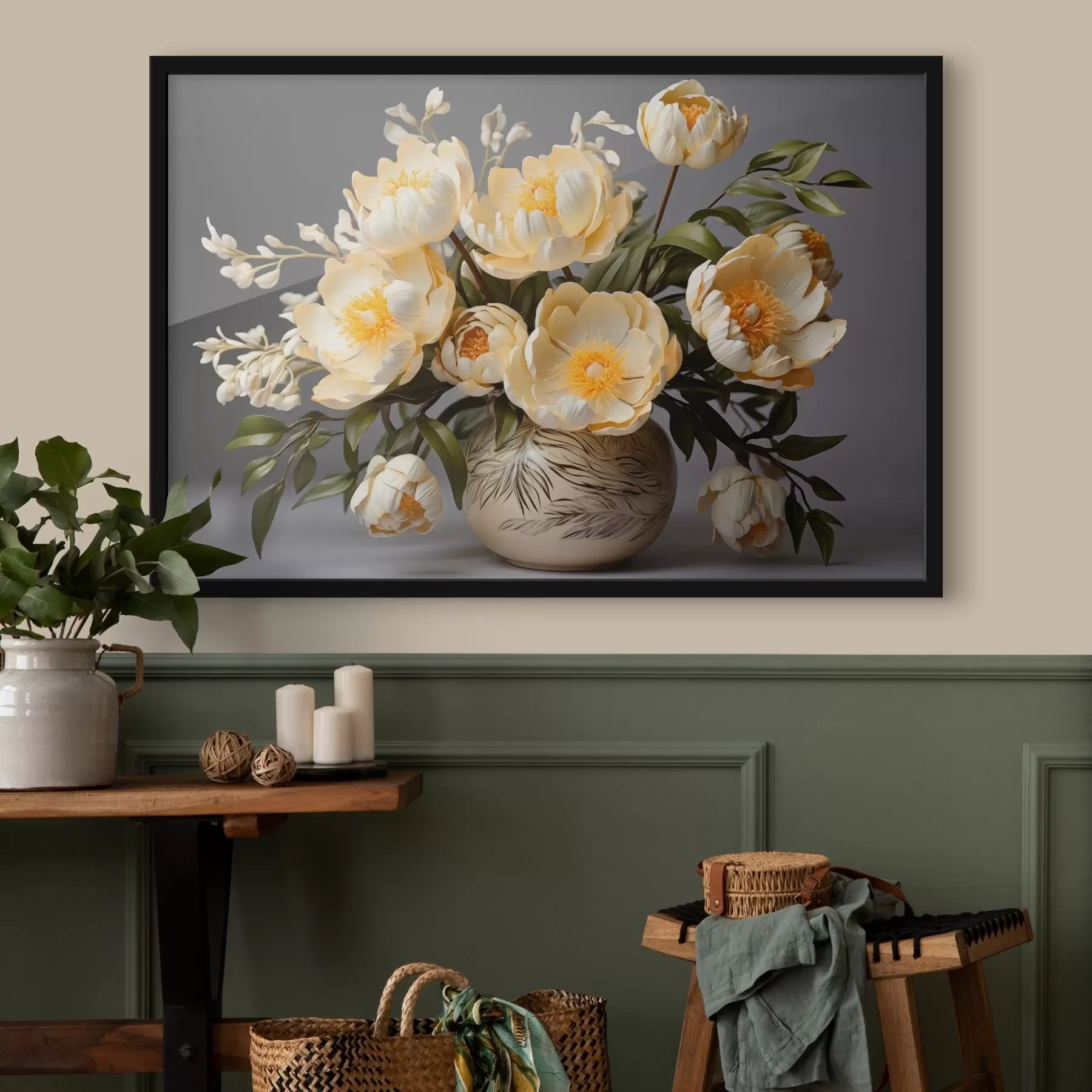 carta da parati Fiori delicati con centro giallo in un vaso a fantasia nr. f44847