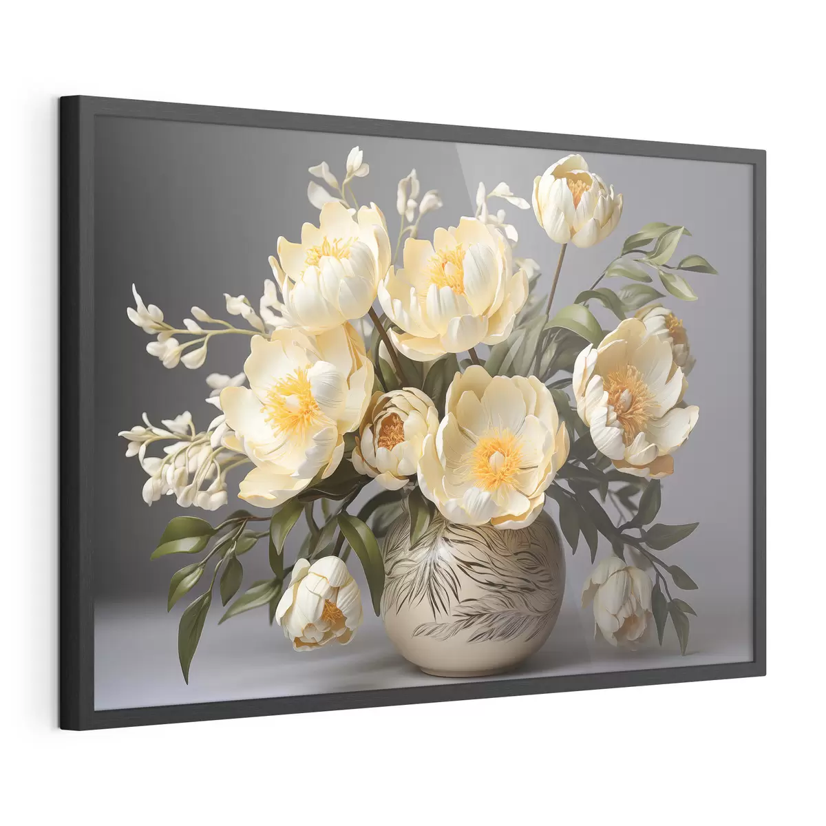 Poster Fiori delicati con centro giallo in un vaso a fantasia f44847
