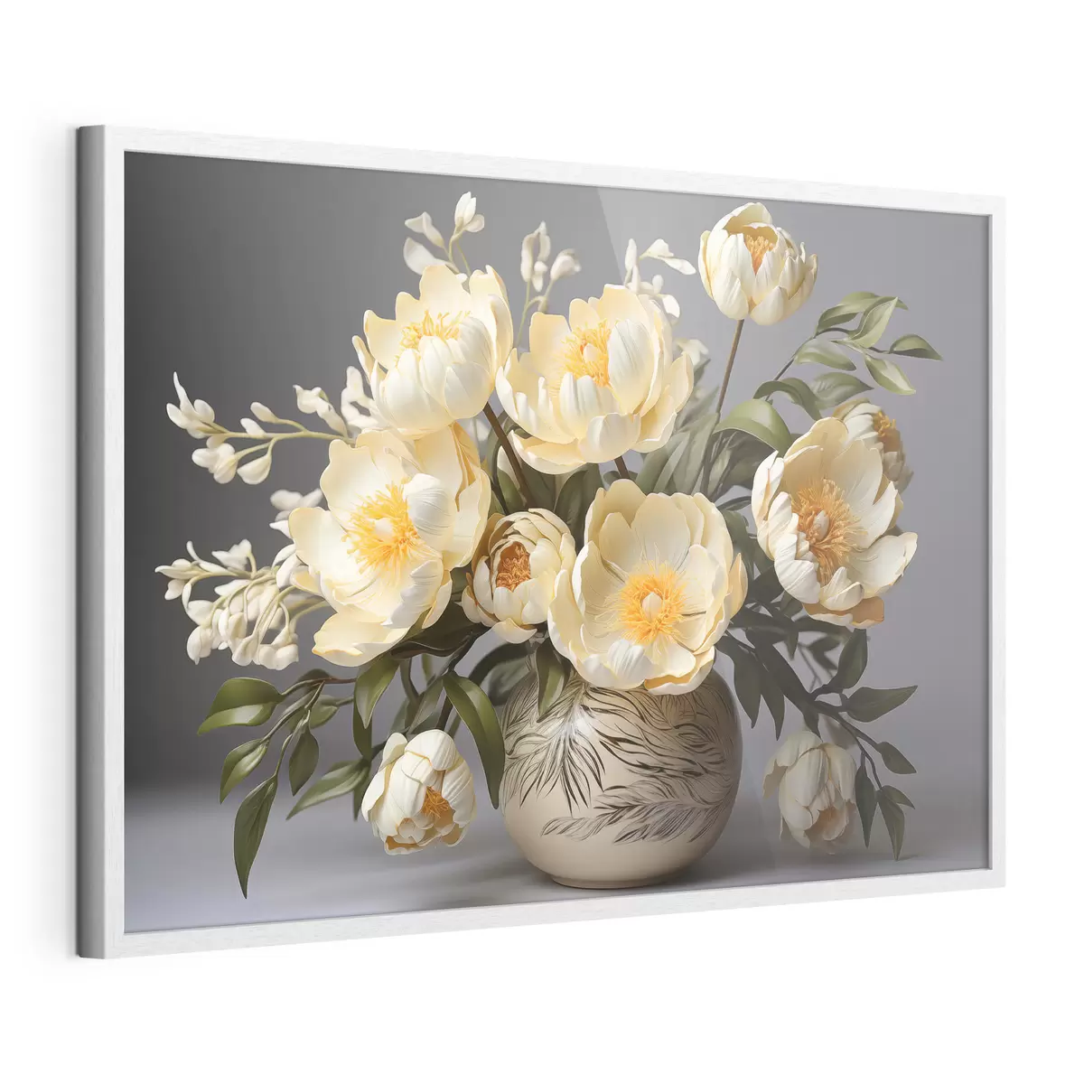 Poster Fiori delicati con centro giallo in un vaso a fantasia f44847