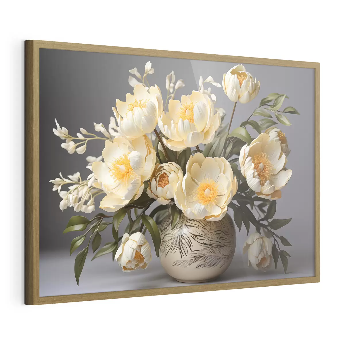 Poster Fiori delicati con centro giallo in un vaso a fantasia f44847