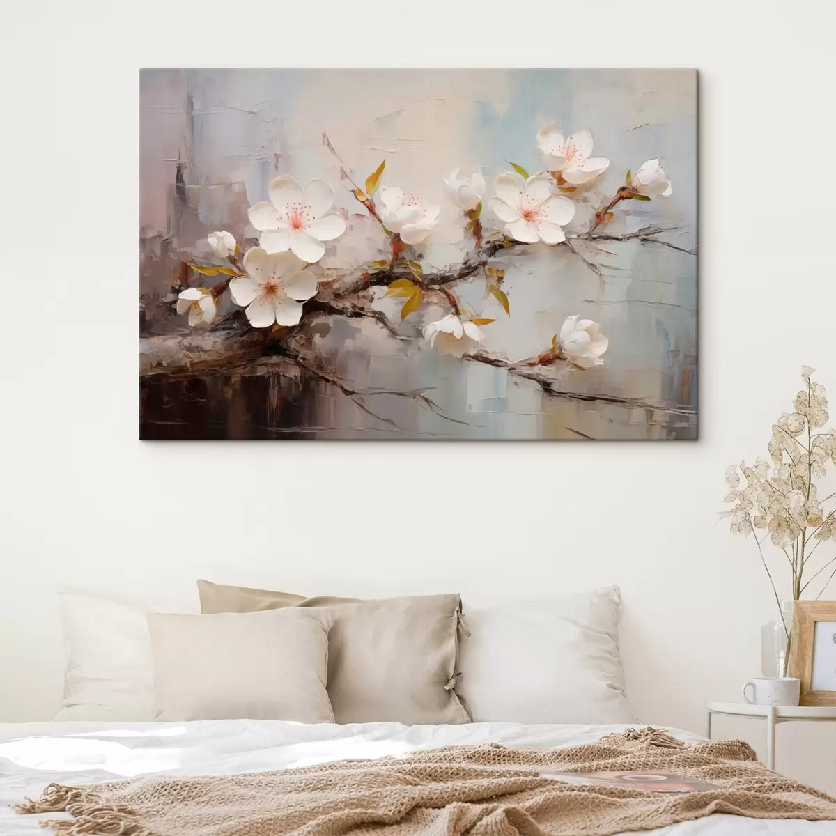 carta da parati Fiori bianchi con accenti rosa su uno sfondo astratto nr. s44935