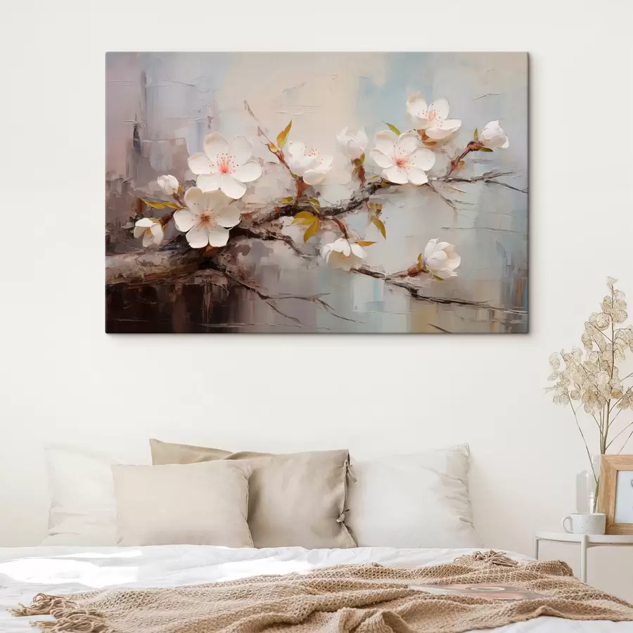 carta da parati Fiori bianchi con accenti rosa su uno sfondo astratto nr. s44935