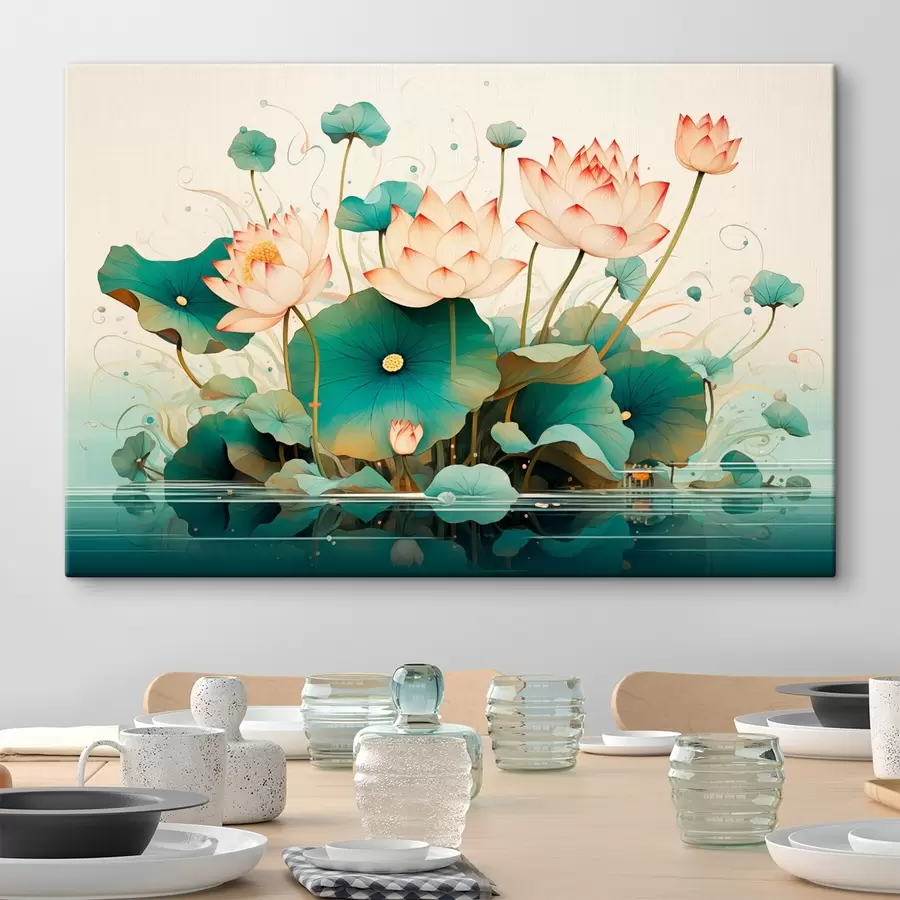 carta da parati Loto con grandi foglie in stile illustrativo nr. s44939