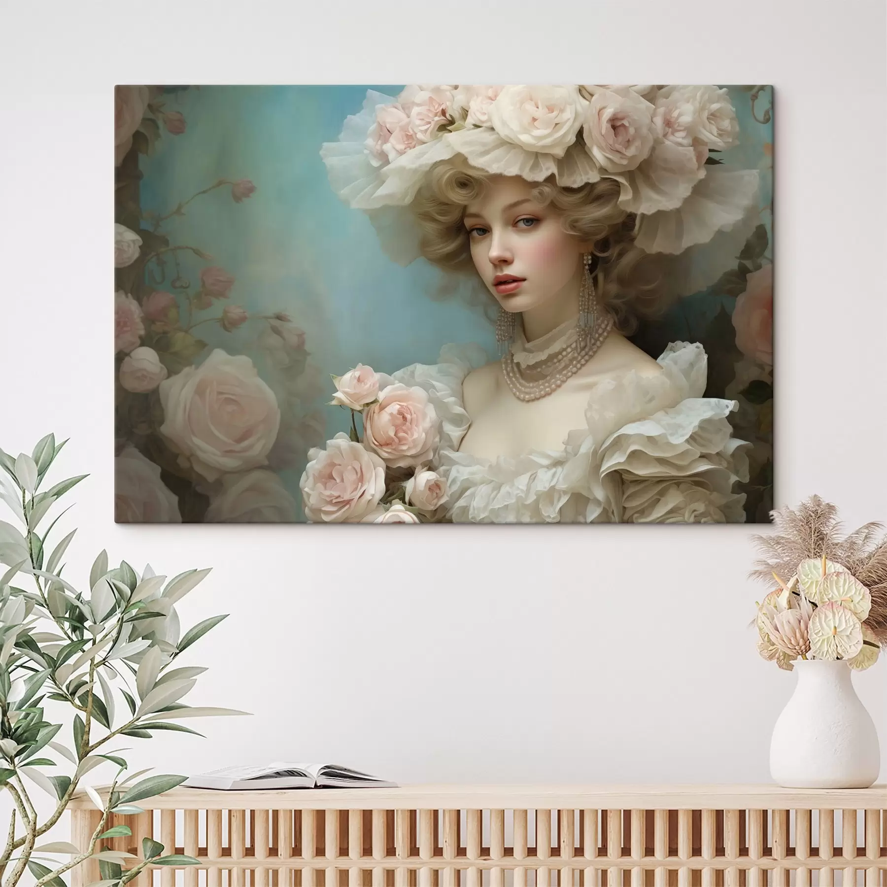 carta da parati Elegante signora con cappello e fiori in stile artistico nr. s44944