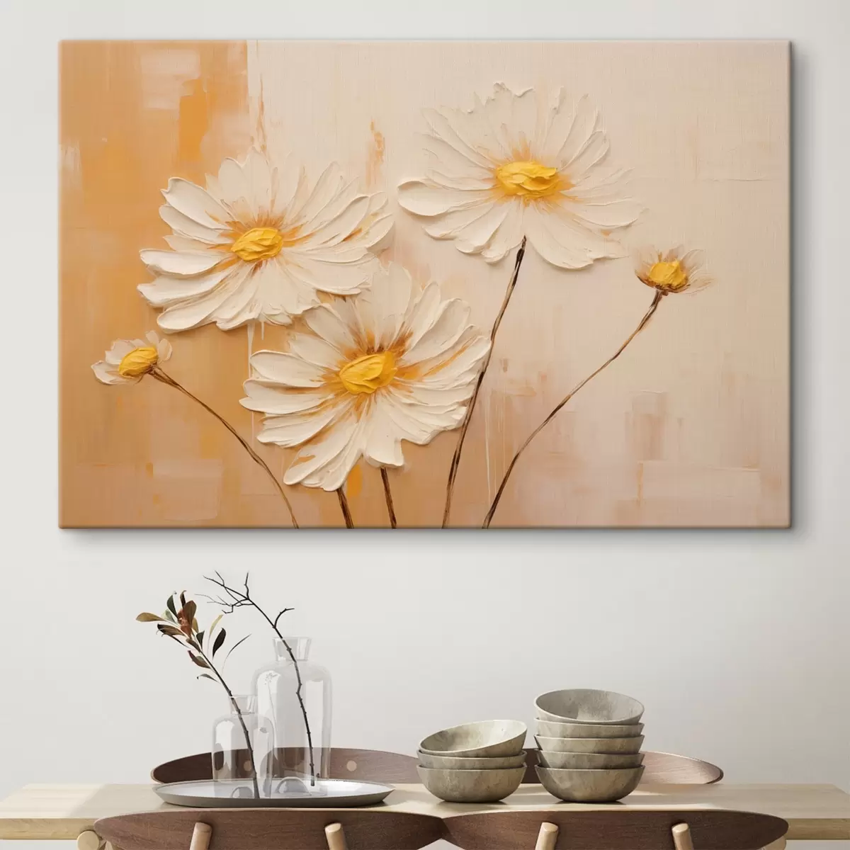 carta da parati Fiori astratti su sfondo arancione in stile pittura ad olio nr. s44945