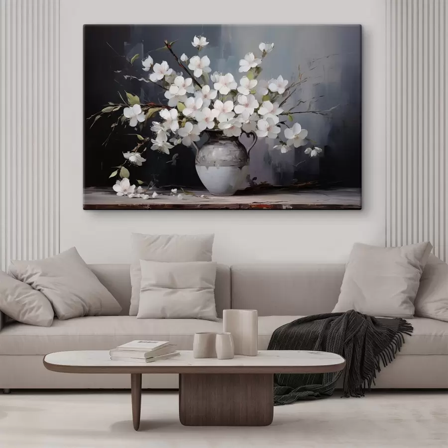 carta da parati Rami fioriti in un vaso su sfondo scuro in stile pittoresco nr. s44949