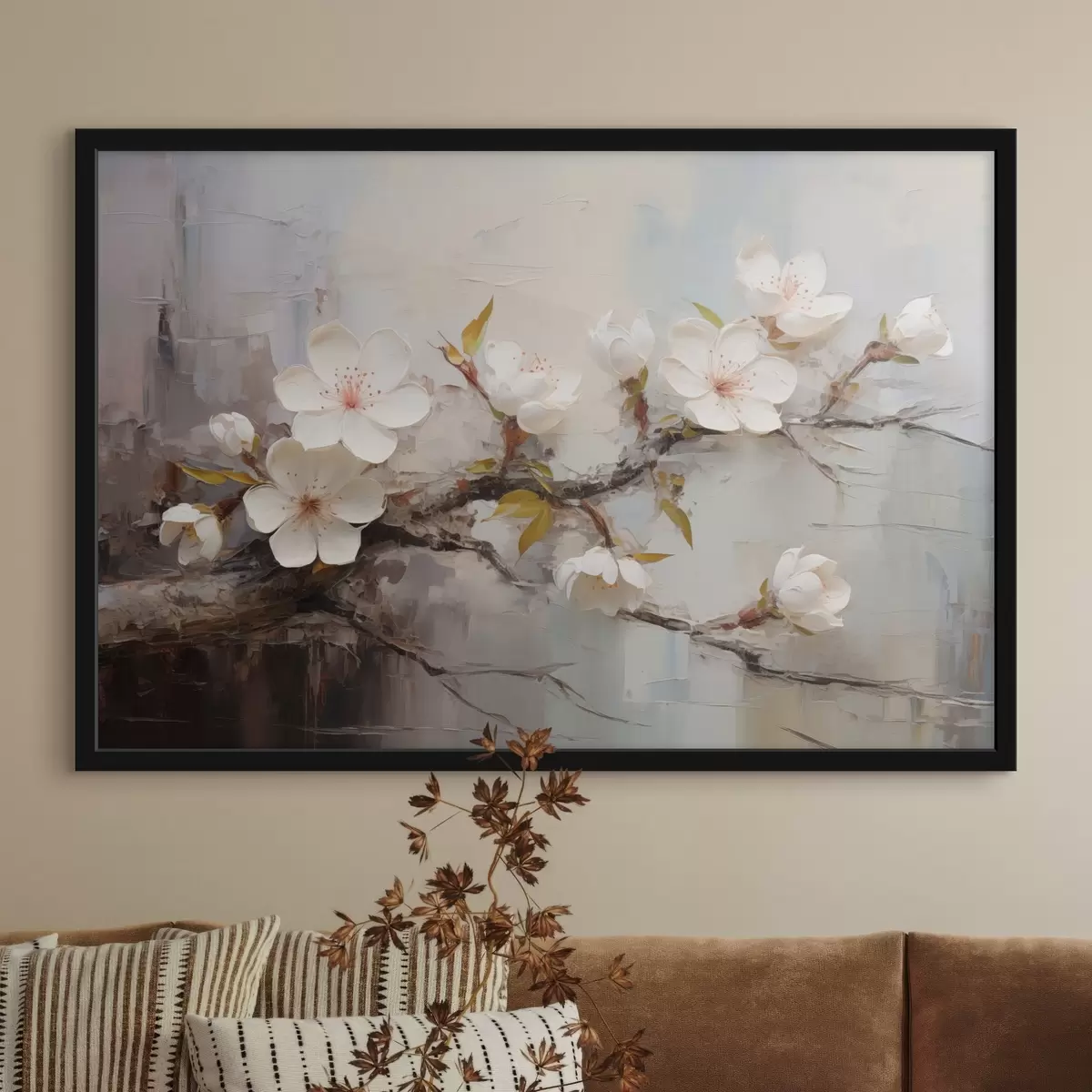 Poster Fiori bianchi con accenti rosa su uno sfondo astratto f44935