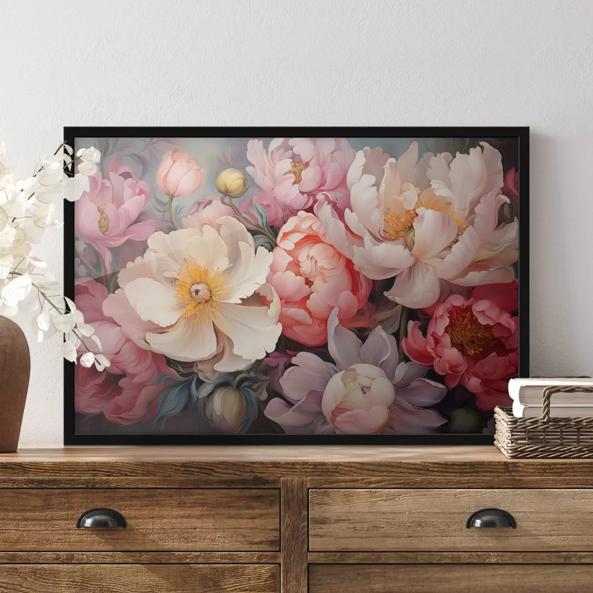 Poster Peonie lussureggianti nei toni del rosa in stile pittura ad olio f44936