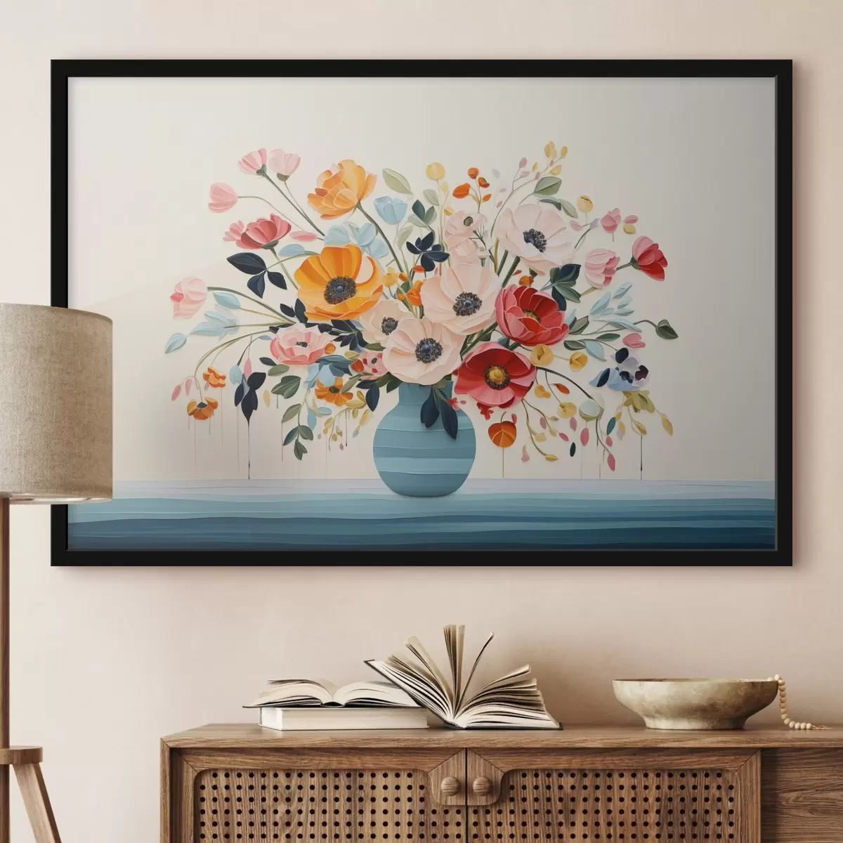 Poster Bouquet colorato in un vaso blu in stile decorativo f44937