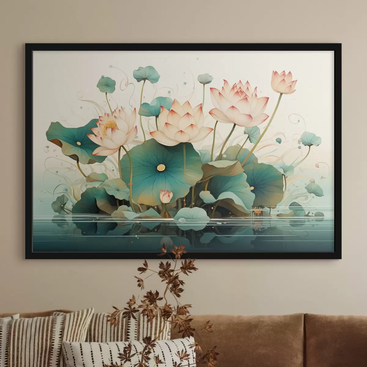 Poster Loto con grandi foglie in stile illustrativo f44939